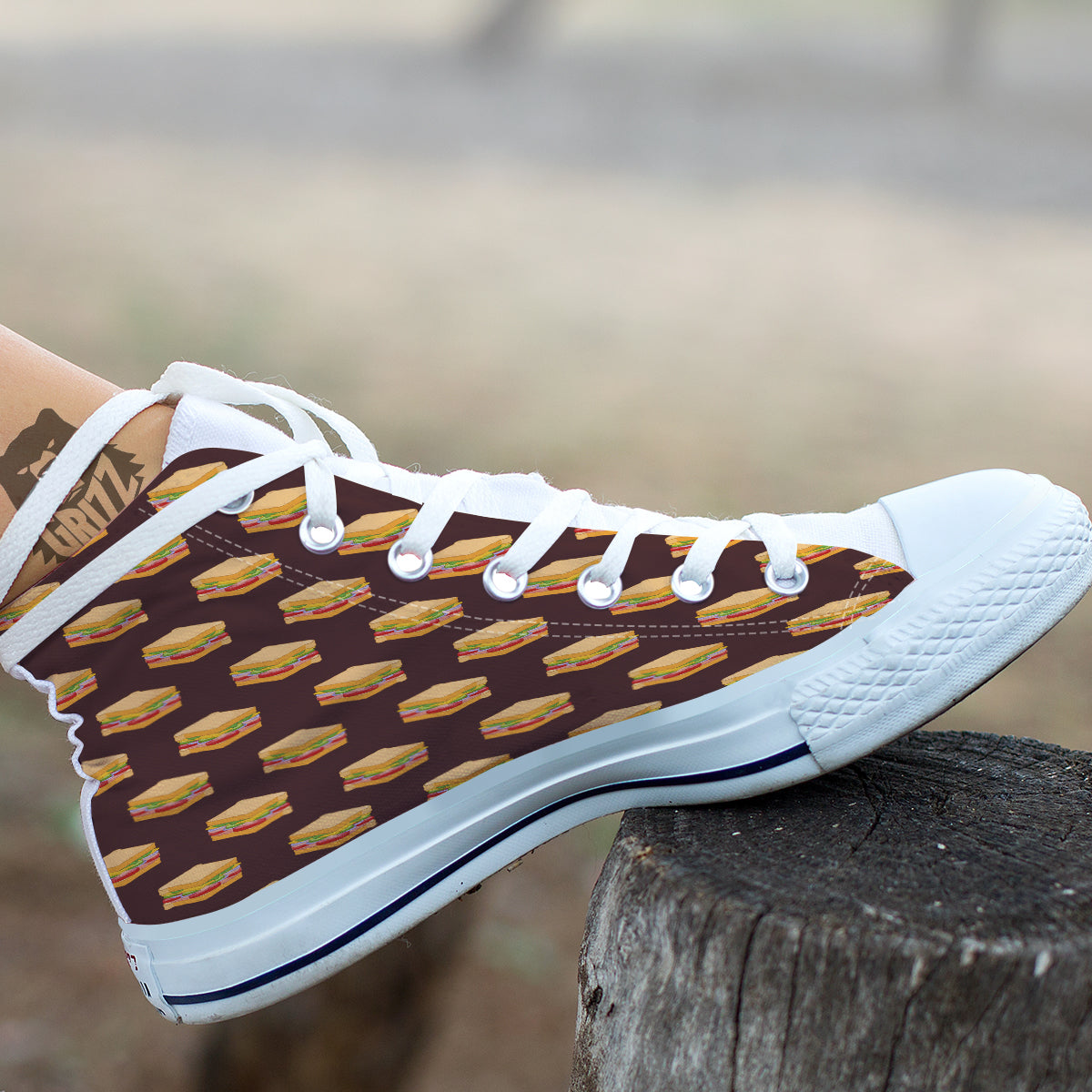 Brown Sandwich Print Pattern White High Top Shoes-grizzshop