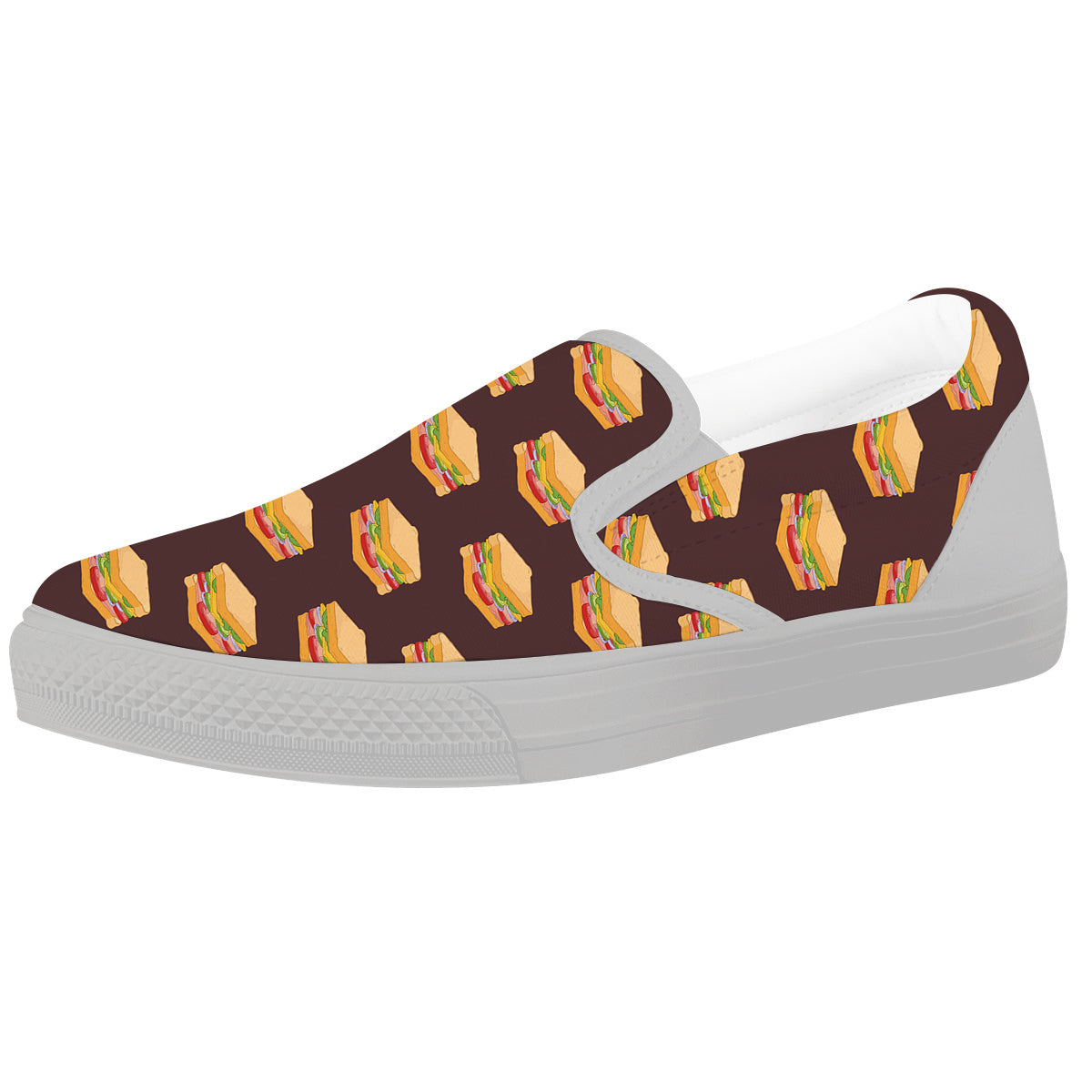 Brown Sandwich Print Pattern White Slip On Shoes-grizzshop