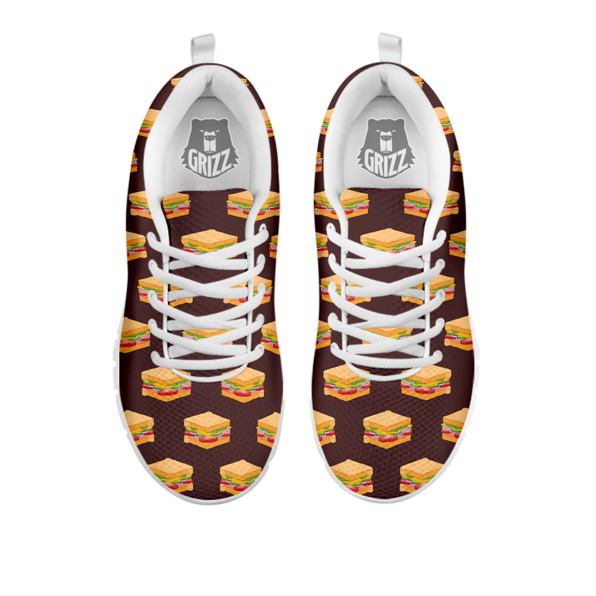 Brown Sandwich Print Pattern White Sneaker-grizzshop