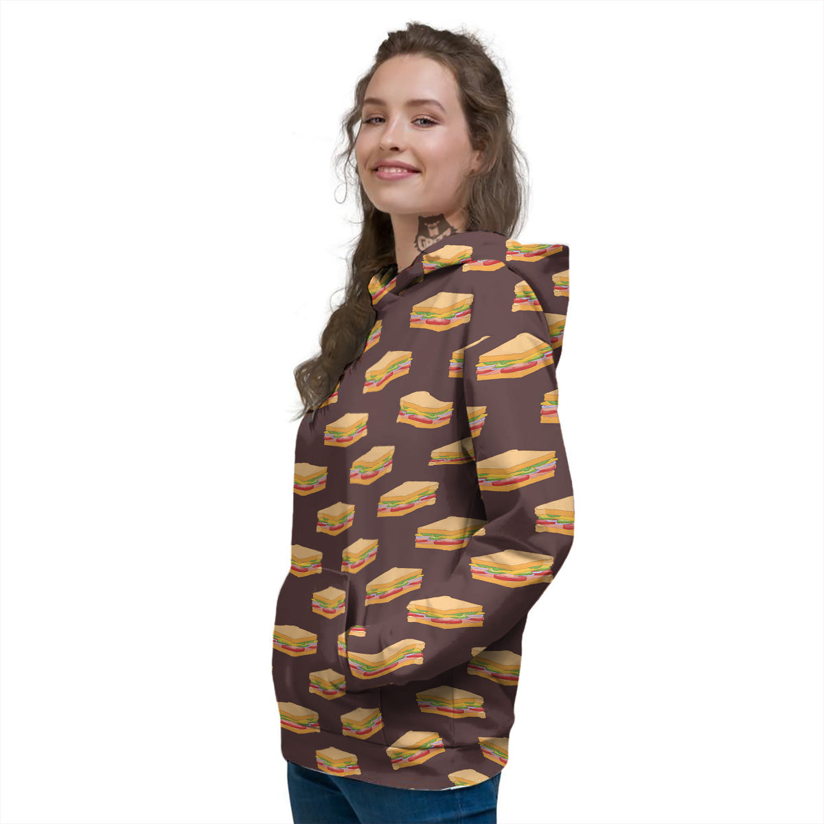 Brown Sandwich Print Pattern Women's Hoodie-grizzshop