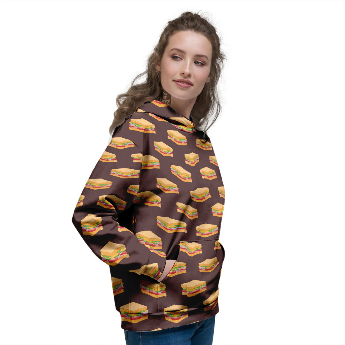 Brown Sandwich Print Pattern Women's Hoodie-grizzshop