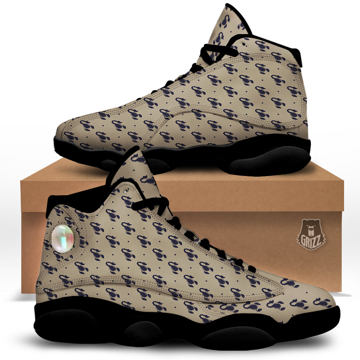 Brown Scorpion Print Pattern Black Basketball Shoes-grizzshop