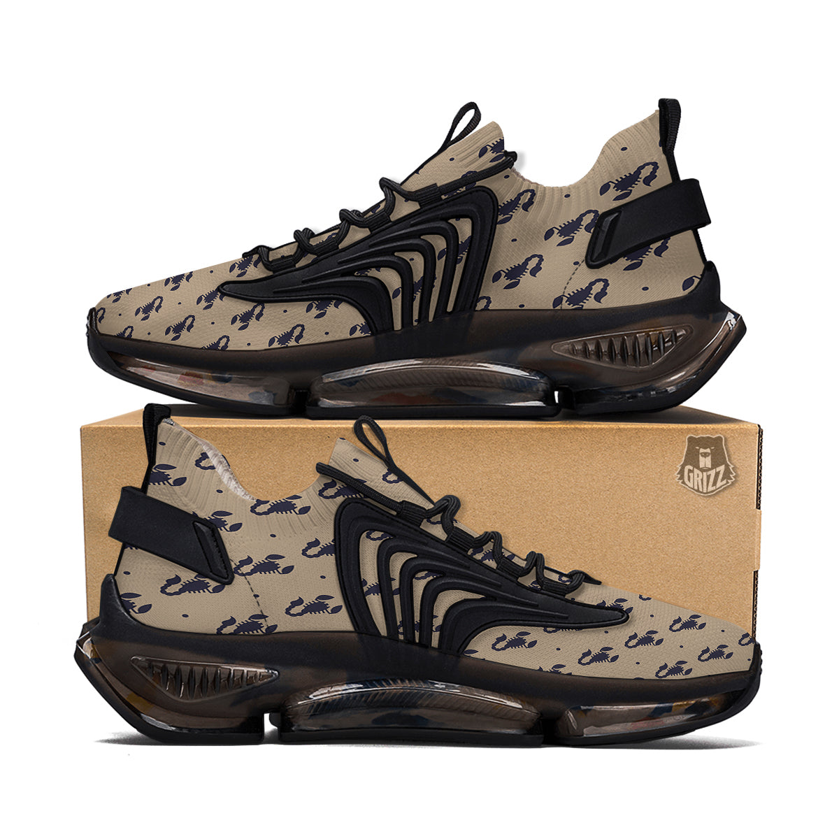 Brown Scorpion Print Pattern Black Gym Shoes-grizzshop