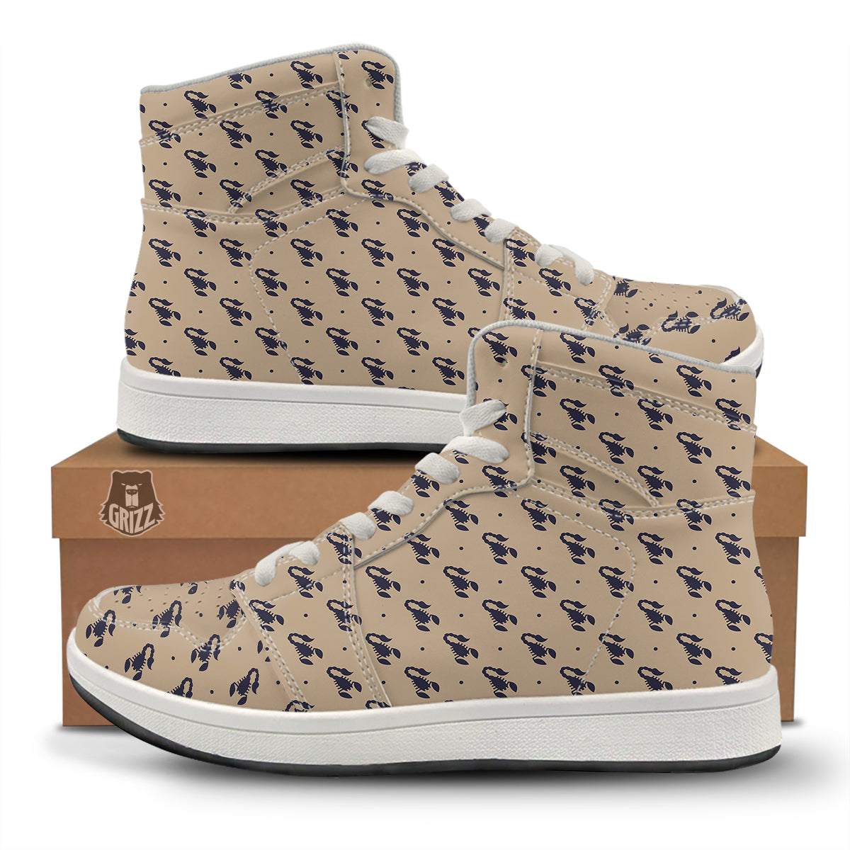 Brown Scorpion Print Pattern High Top Sneakers-grizzshop