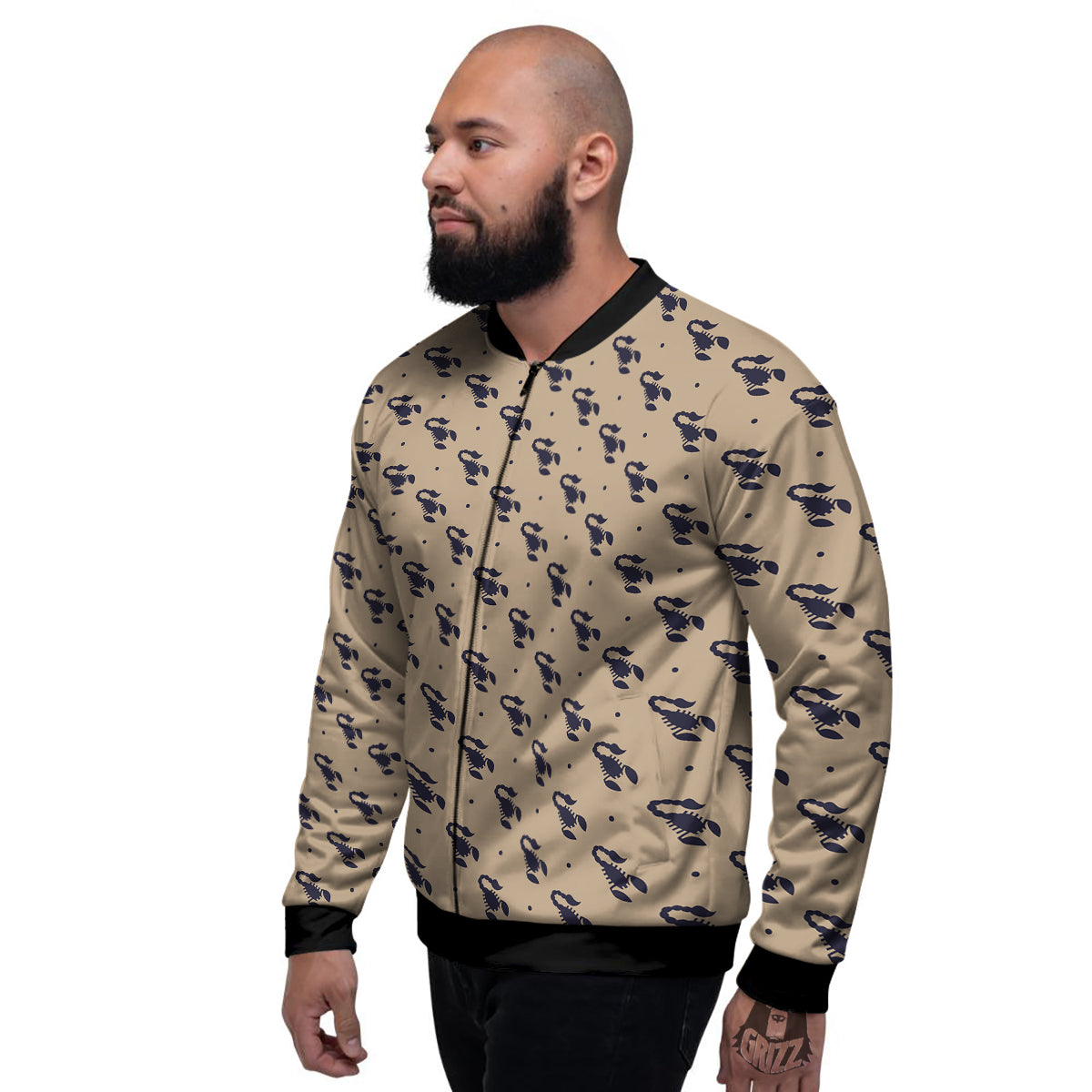 Brown Scorpion Print Pattern Men's Bomber Jacket-grizzshop