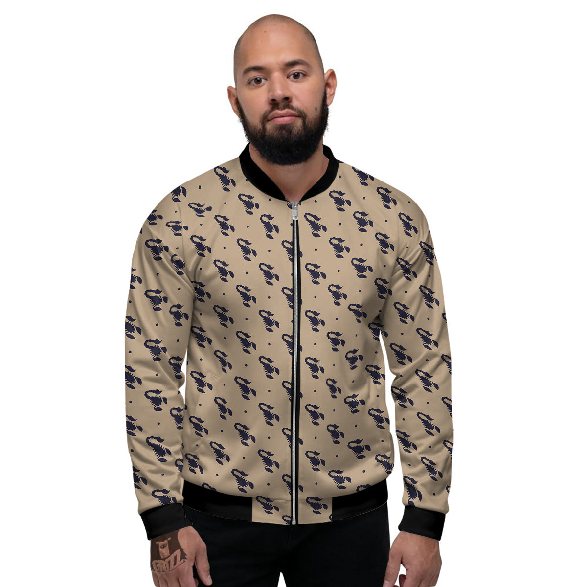 Brown Scorpion Print Pattern Men's Bomber Jacket-grizzshop