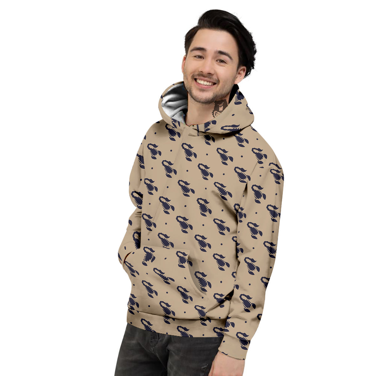Brown Scorpion Print Pattern Men's Hoodie-grizzshop