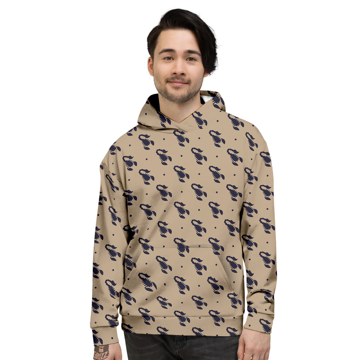 Brown Scorpion Print Pattern Men's Hoodie-grizzshop