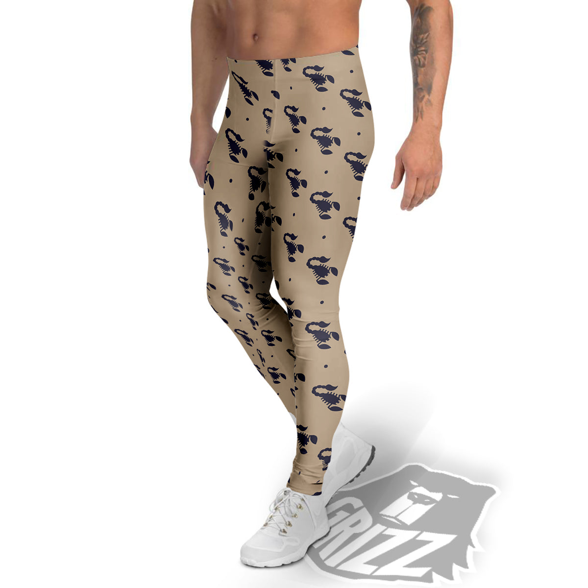 Brown Scorpion Print Pattern Men's Leggings-grizzshop