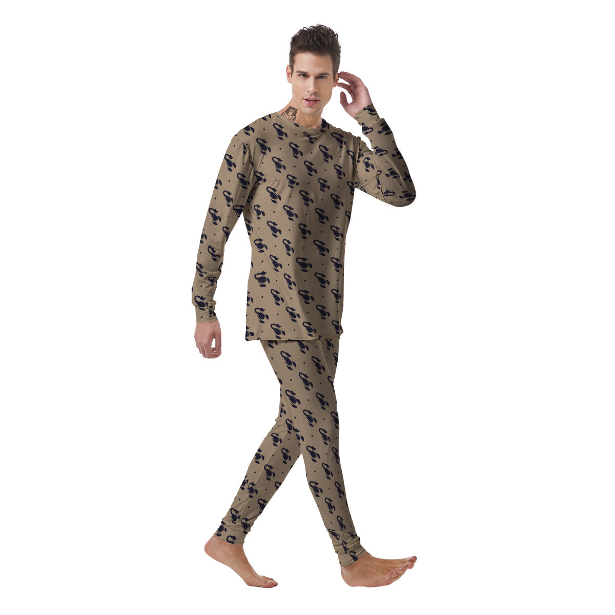 Brown Scorpion Print Pattern Men's Pajamas-grizzshop