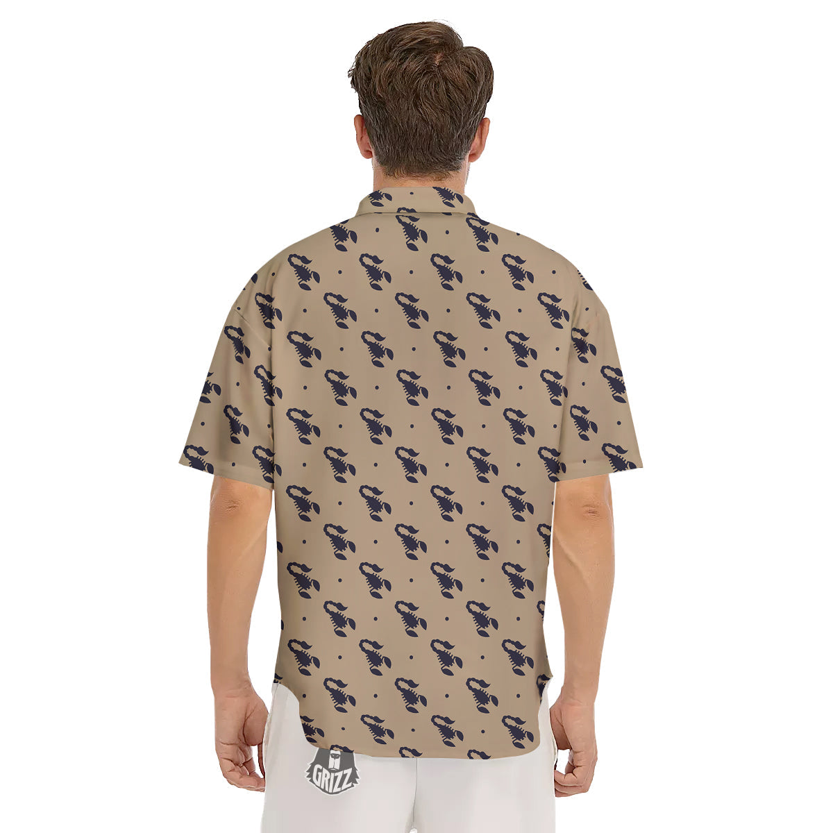 Brown Scorpion Print Pattern Men's Short Sleeve Shirts-grizzshop