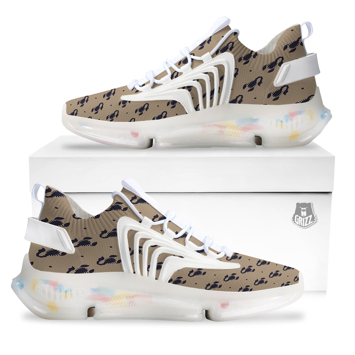 Brown Scorpion Print Pattern White Gym Shoes-grizzshop