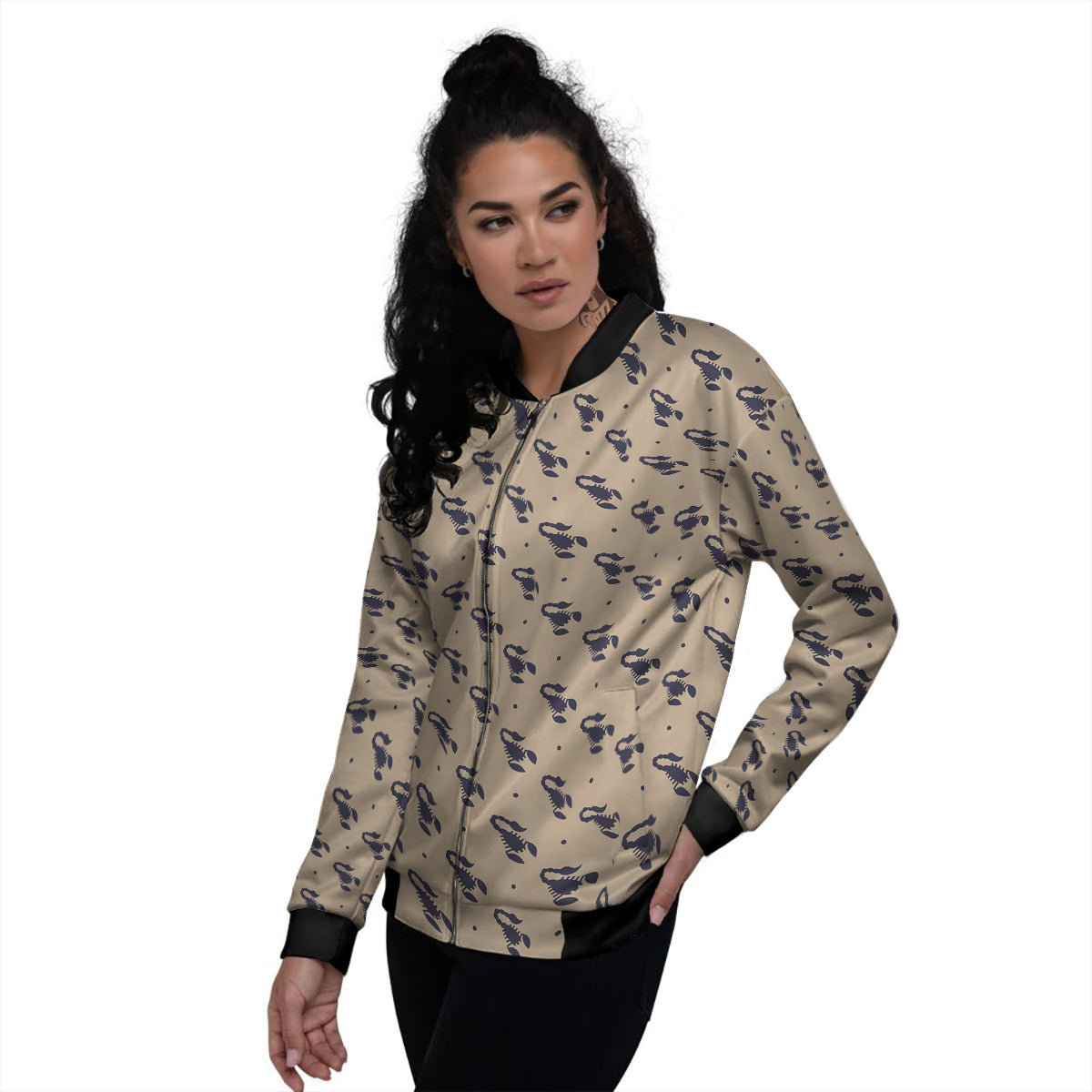 Brown Scorpion Print Pattern Women's Bomber Jacket-grizzshop