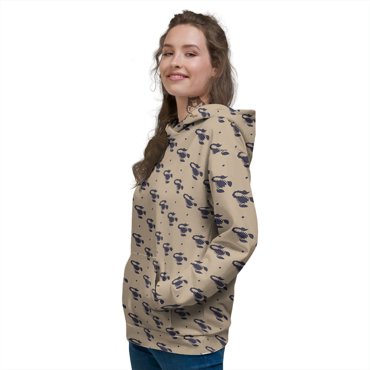 Brown Scorpion Print Pattern Women's Hoodie-grizzshop