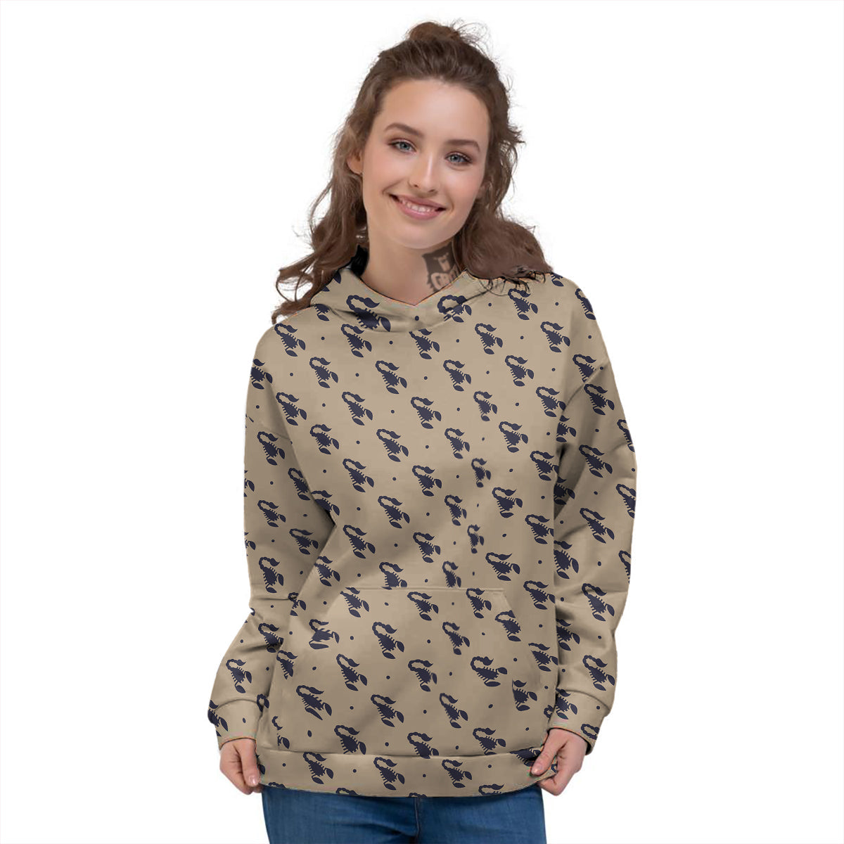 Brown Scorpion Print Pattern Women's Hoodie-grizzshop