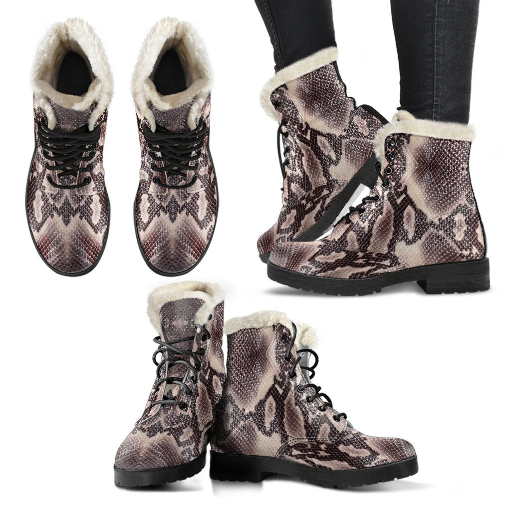 Brown Snakeskin Python Skin Pattern Print Comfy Winter Boots-grizzshop