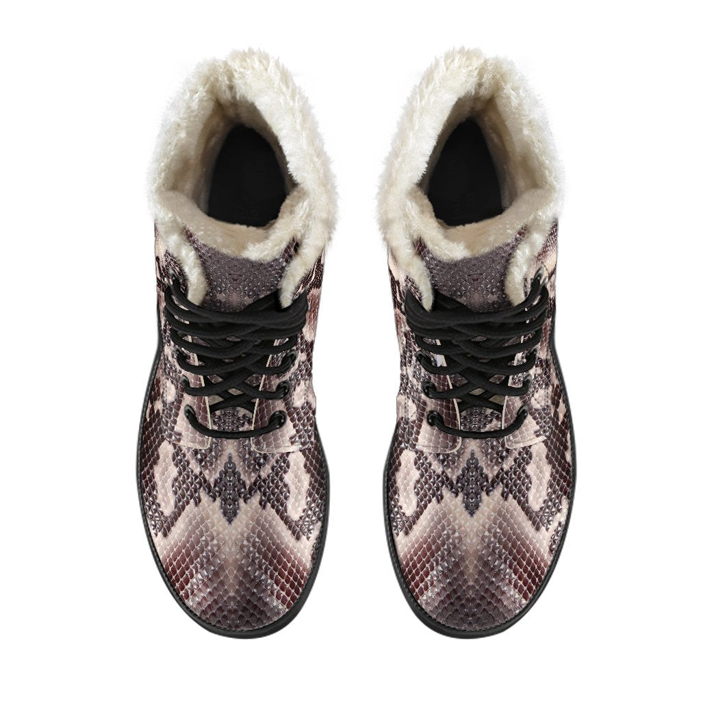 Brown Snakeskin Python Skin Pattern Print Comfy Winter Boots-grizzshop