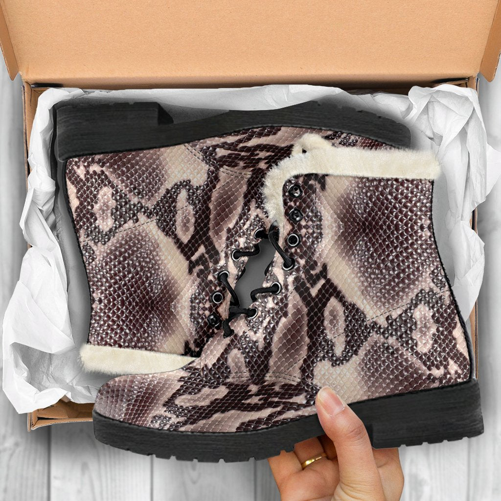 Brown Snakeskin Python Skin Pattern Print Comfy Winter Boots-grizzshop