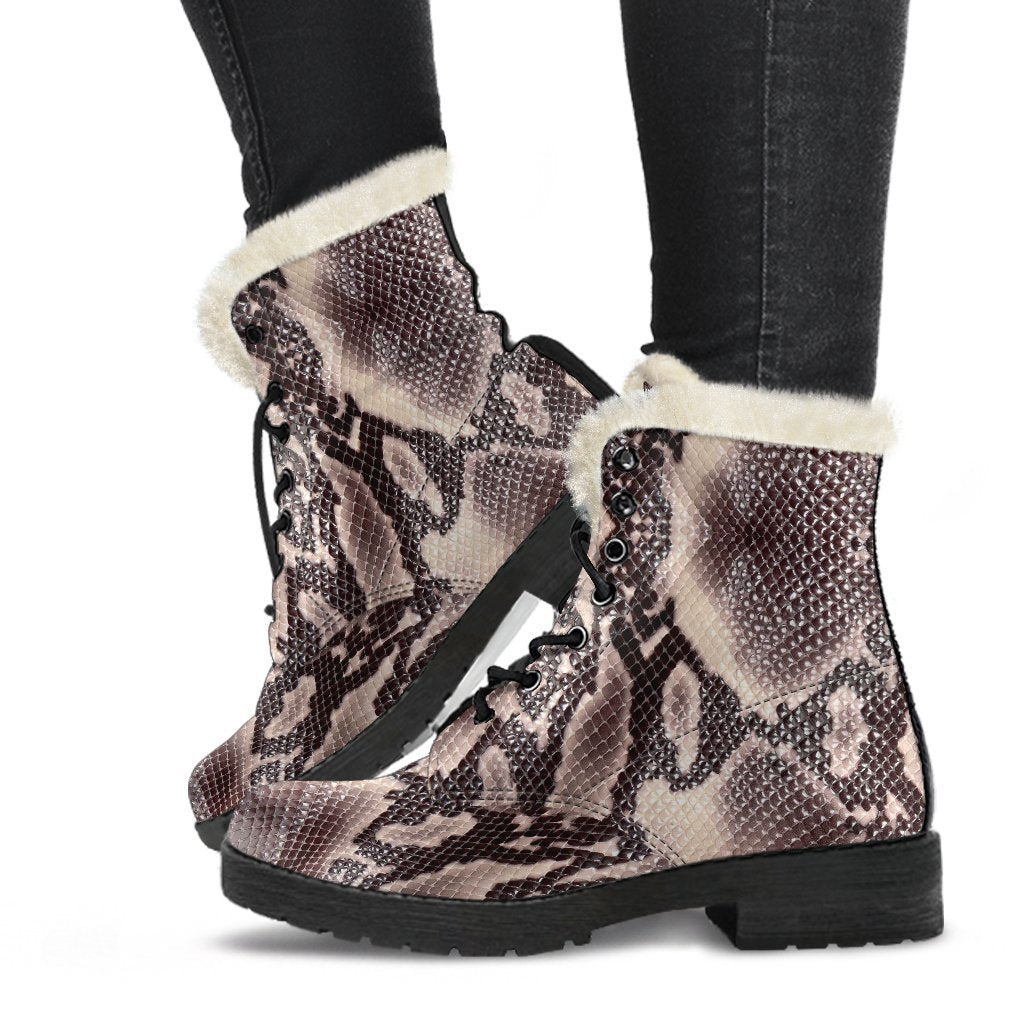 Brown Snakeskin Python Skin Pattern Print Comfy Winter Boots-grizzshop