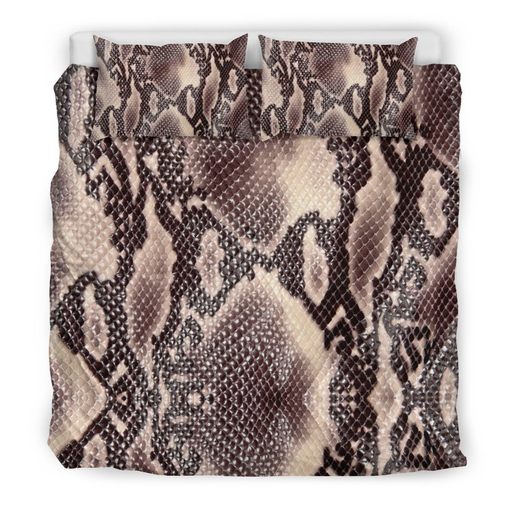Brown Snakeskin Python Skin Pattern Print Duvet Cover Bedding Set-grizzshop