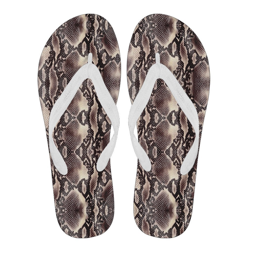 Brown Snakeskin Python Skin Pattern Print Men & Women Flip Flops-grizzshop