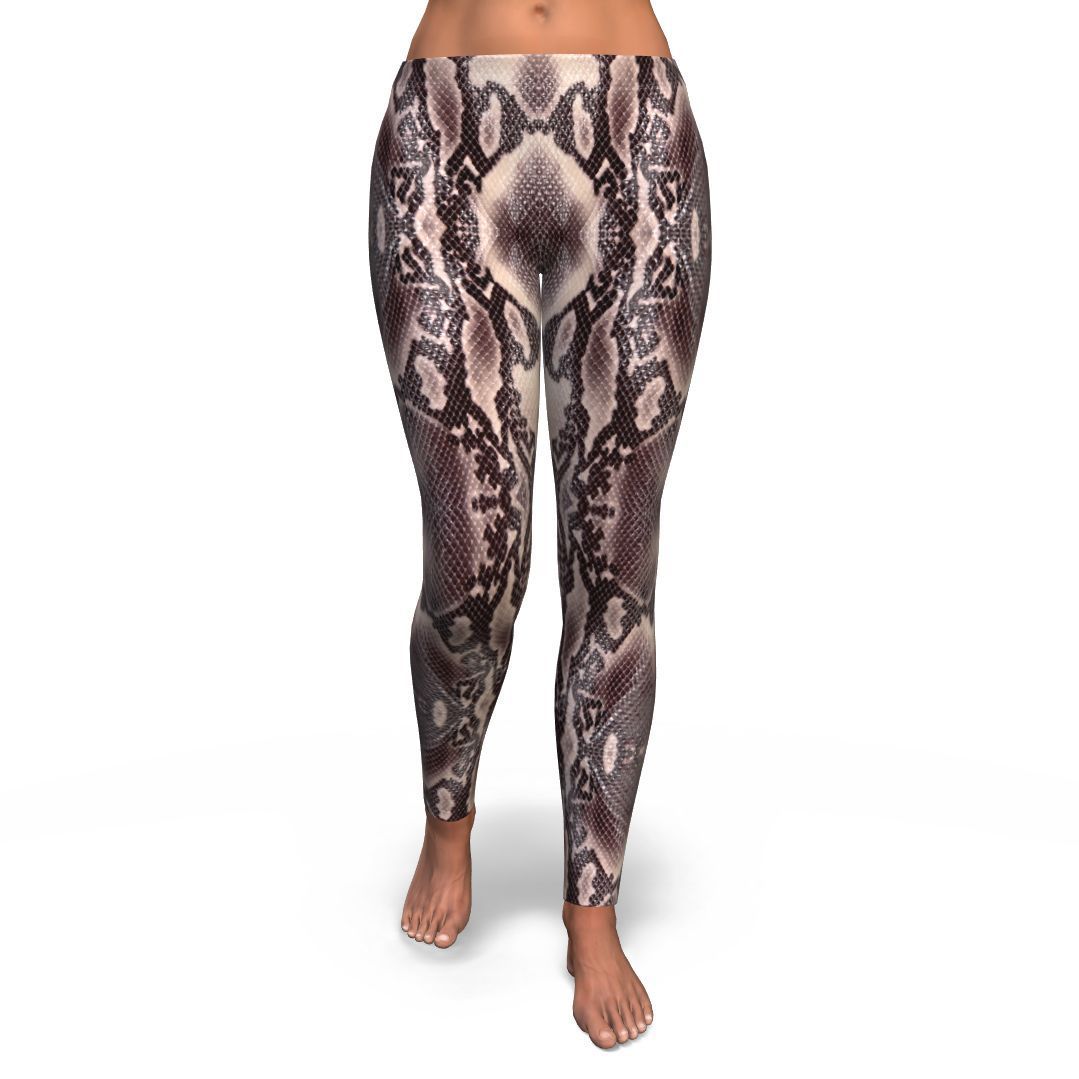 Brown Snakeskin Python Skin Pattern Print Pattern Women Leggings-grizzshop