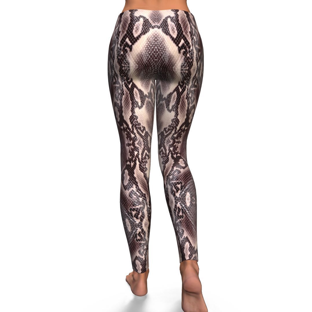 Brown Snakeskin Python Skin Pattern Print Pattern Women Leggings-grizzshop