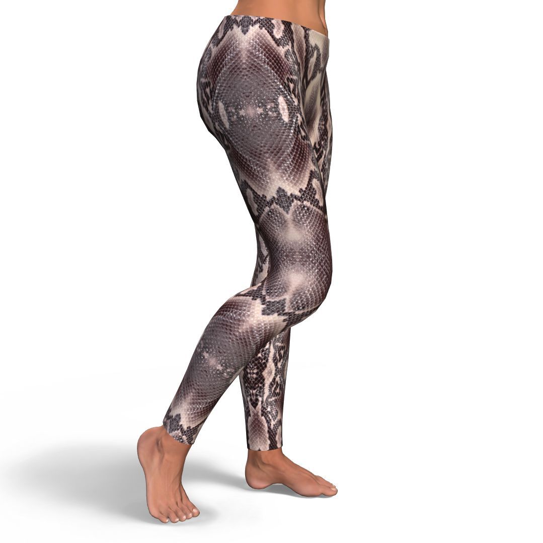 Brown Snakeskin Python Skin Pattern Print Pattern Women Leggings-grizzshop