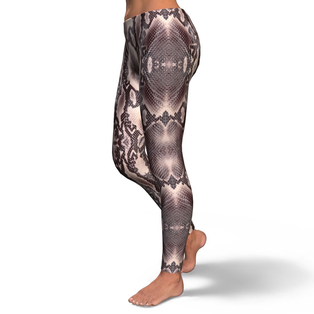 Brown Snakeskin Python Skin Pattern Print Pattern Women Leggings-grizzshop