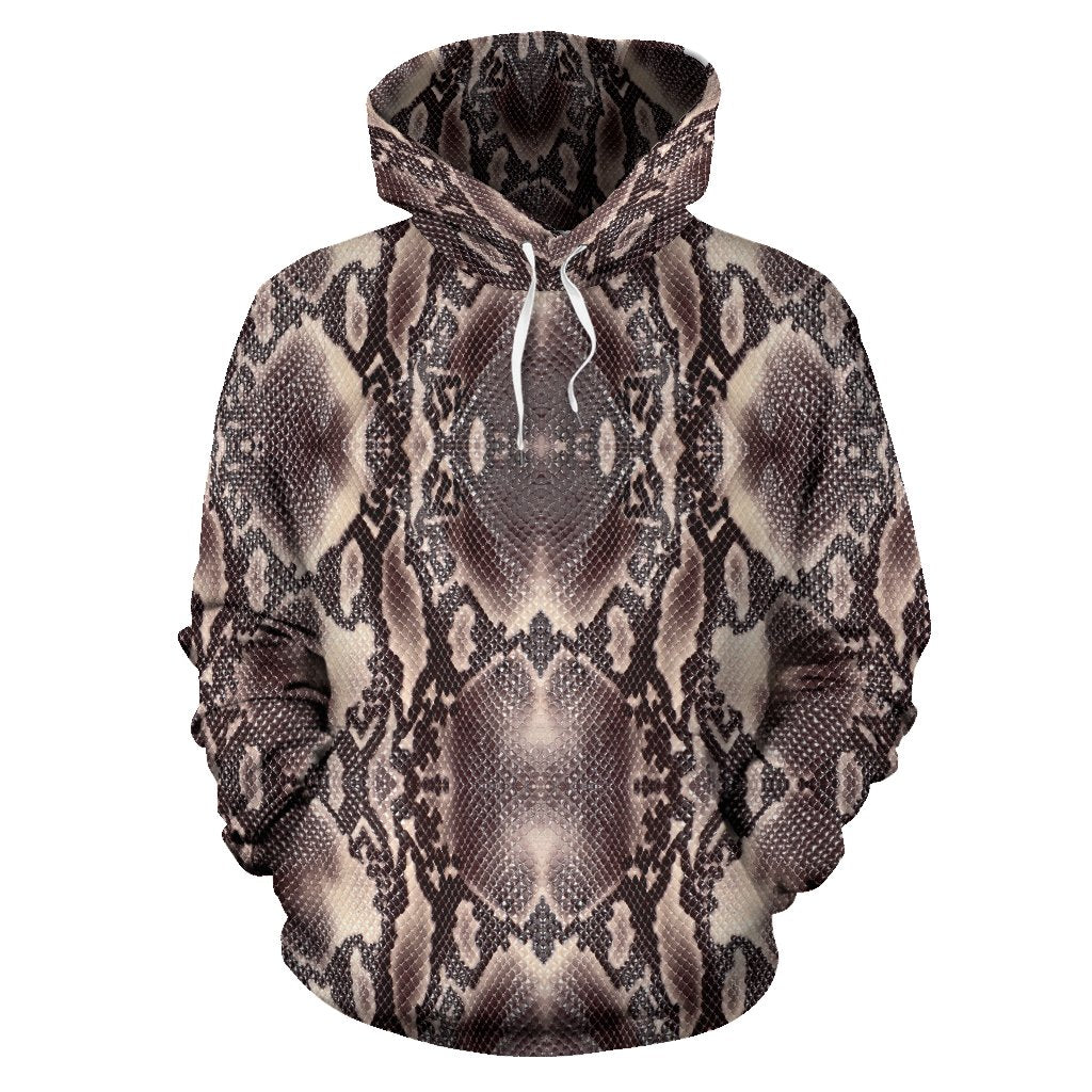 Brown Snakeskin Python Skin Pattern Print Women Men Pullover Hoodie-grizzshop