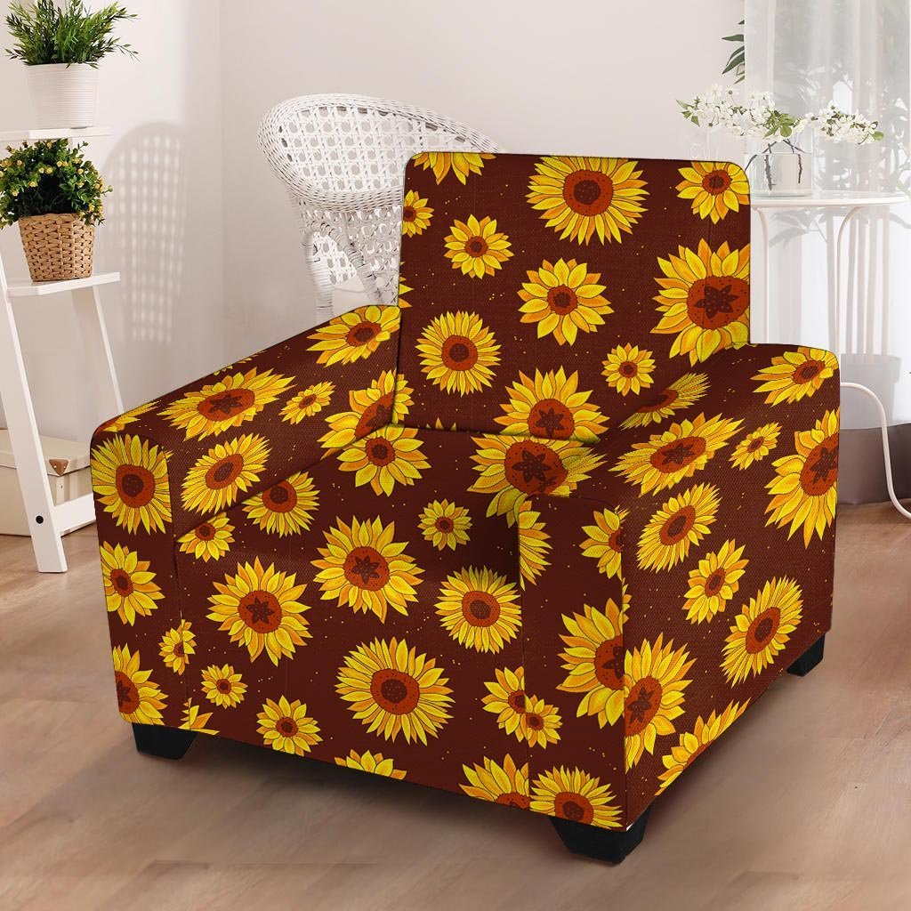 Brown Sunflower Armchair Cover-grizzshop