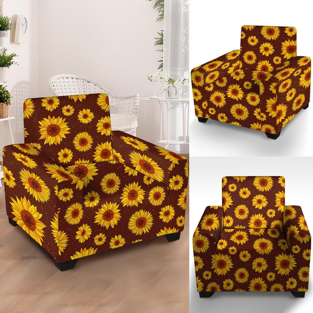 Brown Sunflower Armchair Cover-grizzshop