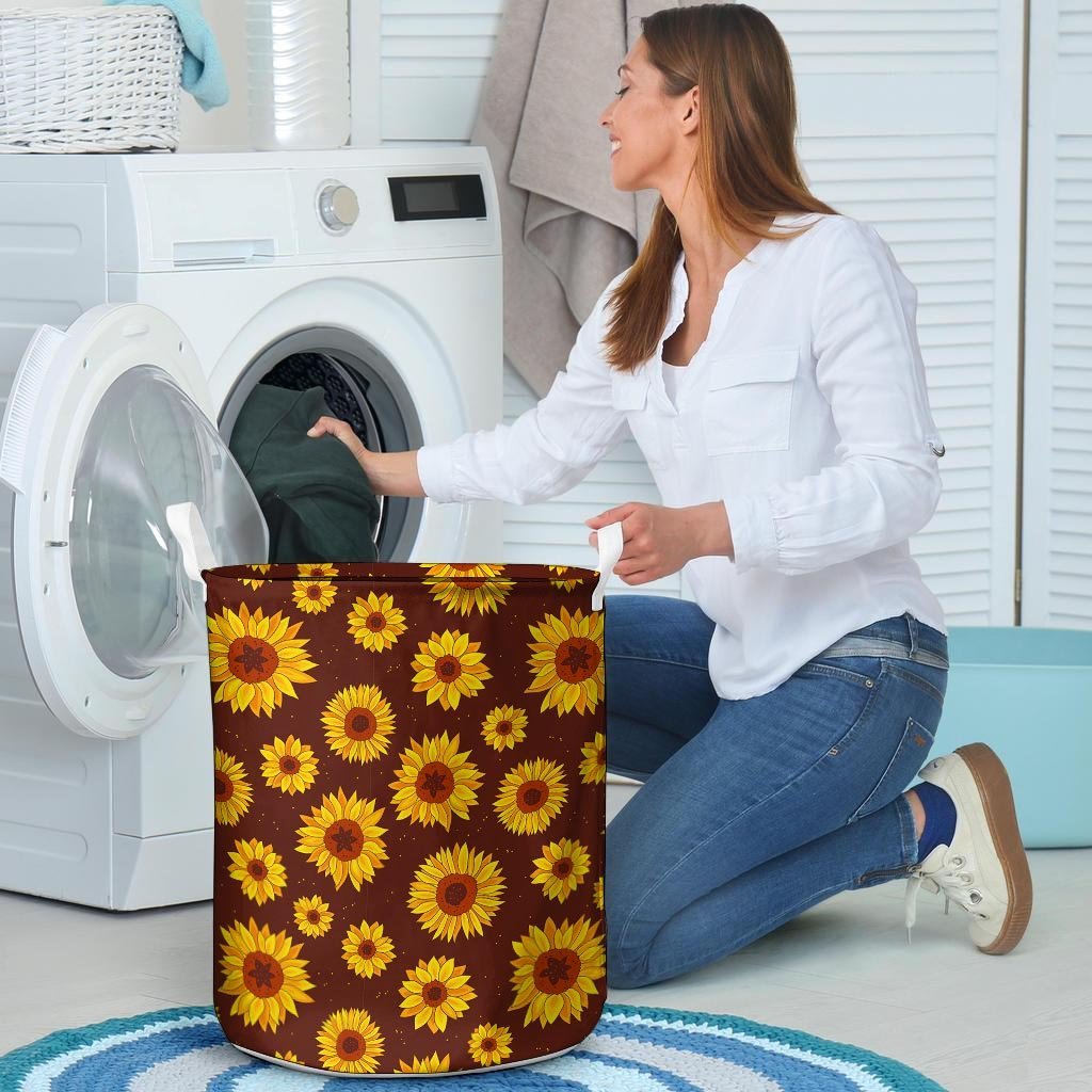 Brown Sunflower Laundry Basket-grizzshop