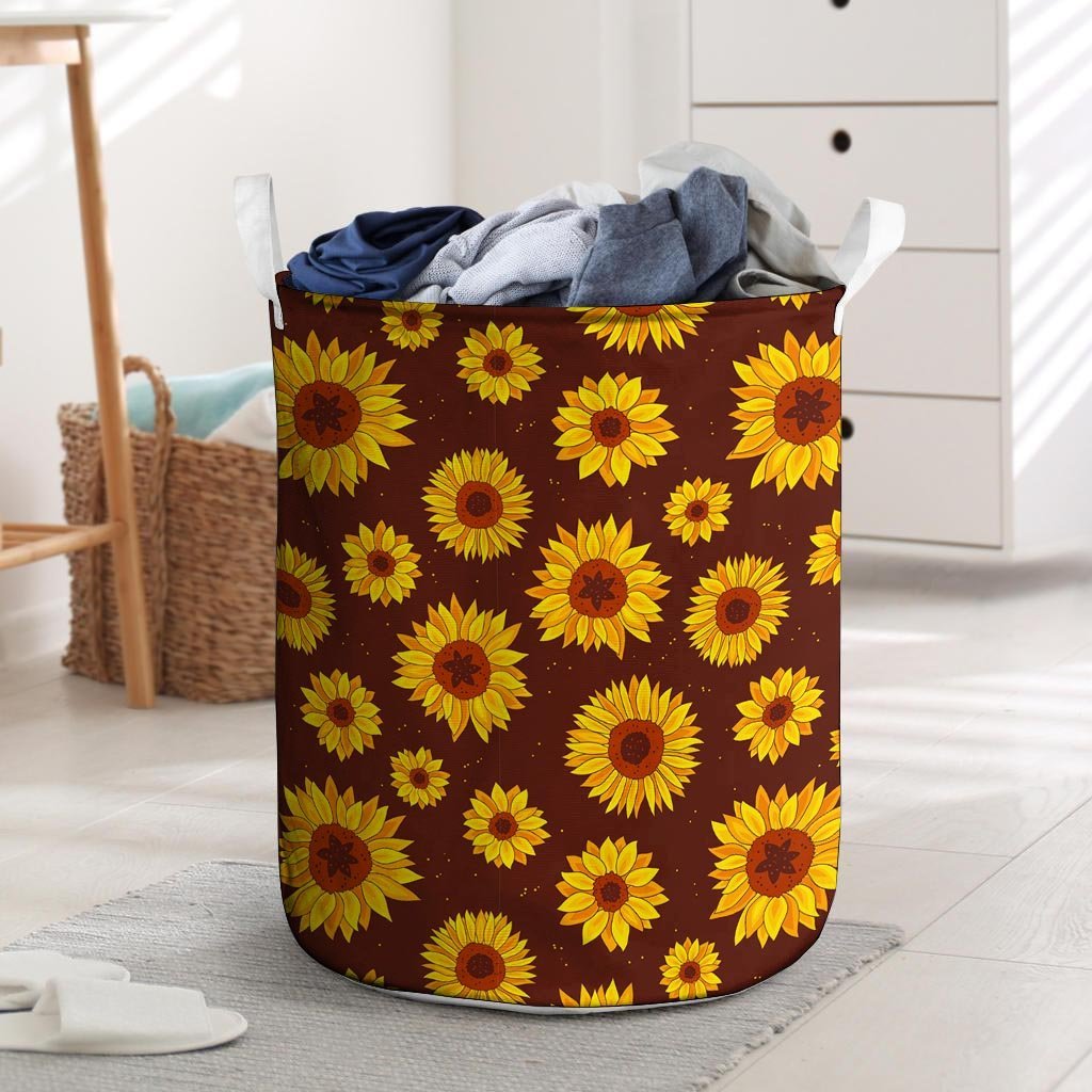 Brown Sunflower Laundry Basket-grizzshop