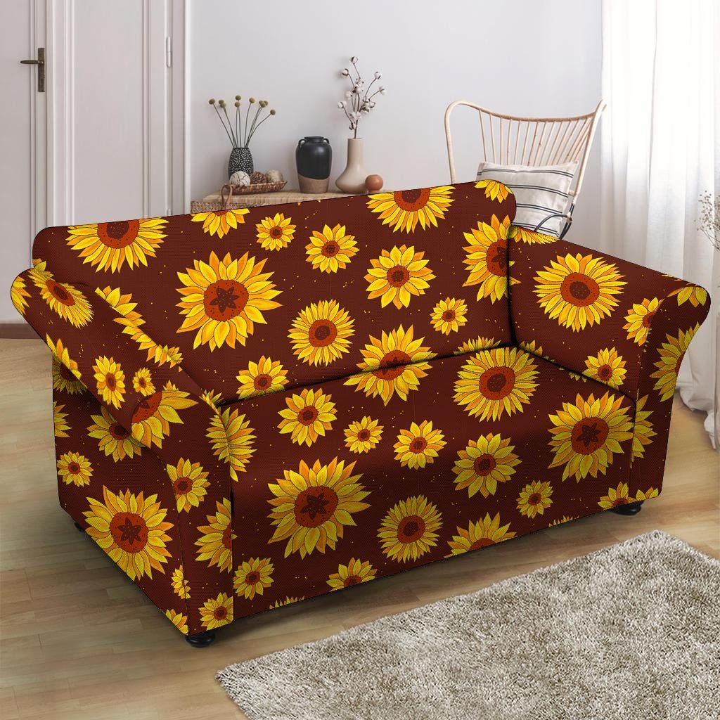 Brown Sunflower Loveseat Cover-grizzshop