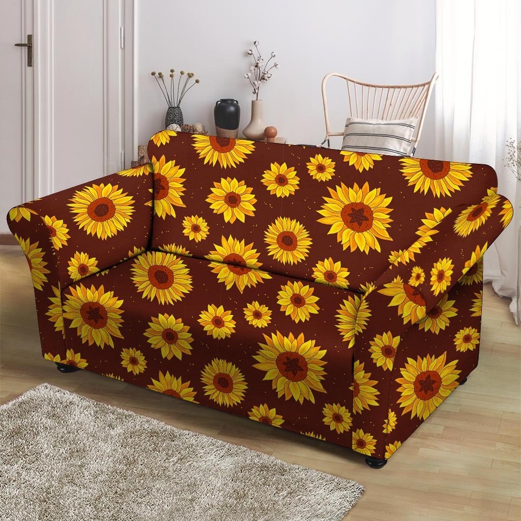 Brown Sunflower Loveseat Cover-grizzshop