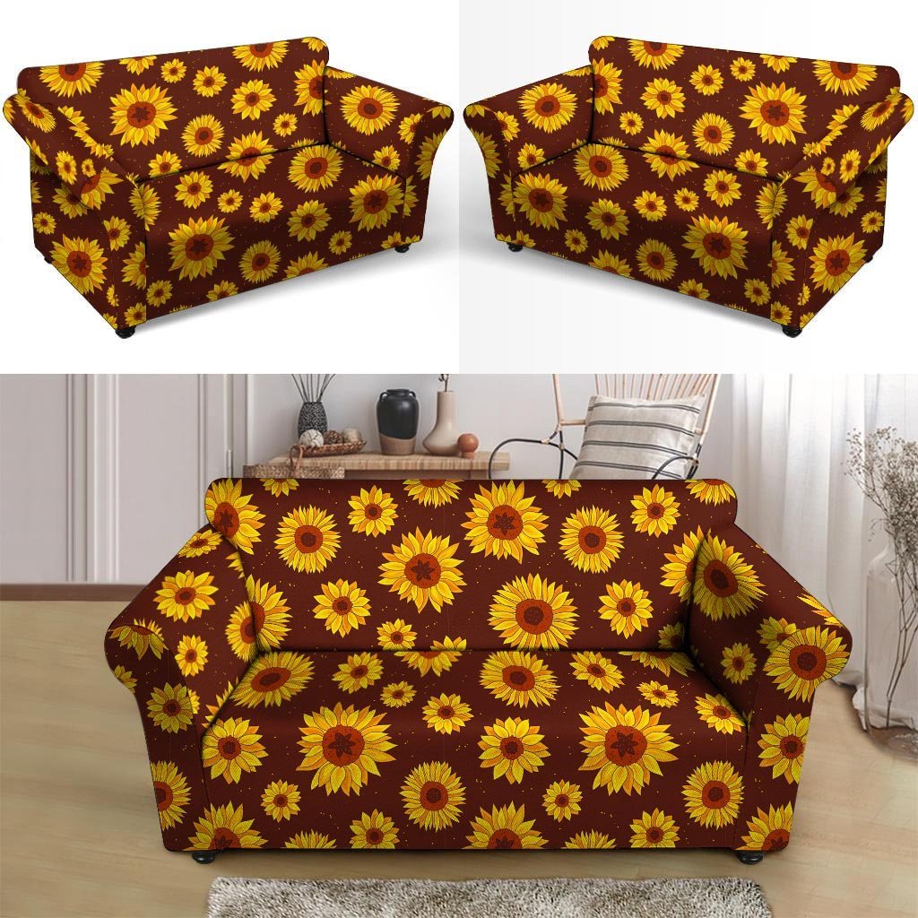 Brown Sunflower Loveseat Cover-grizzshop