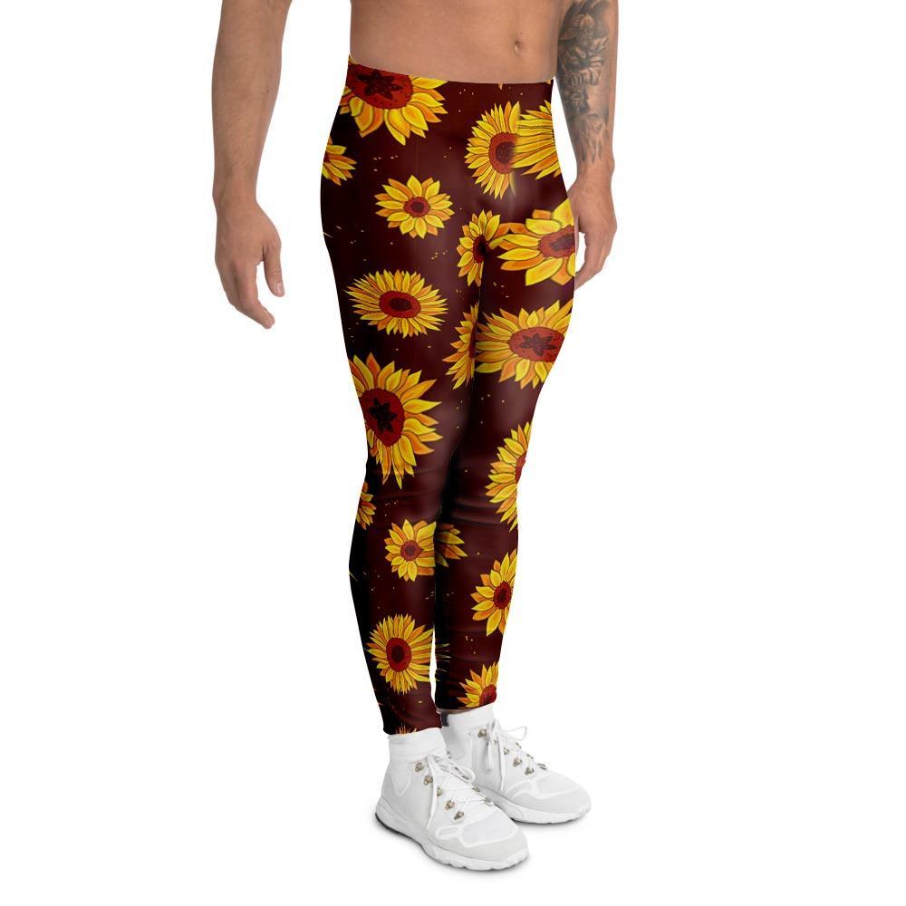 Brown Sunflower Men's Leggings-grizzshop