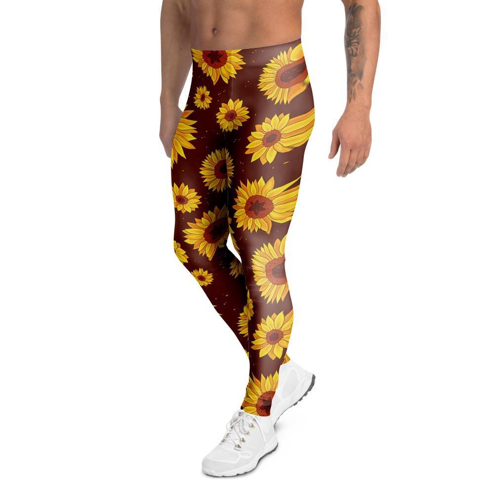 Brown Sunflower Men's Leggings-grizzshop