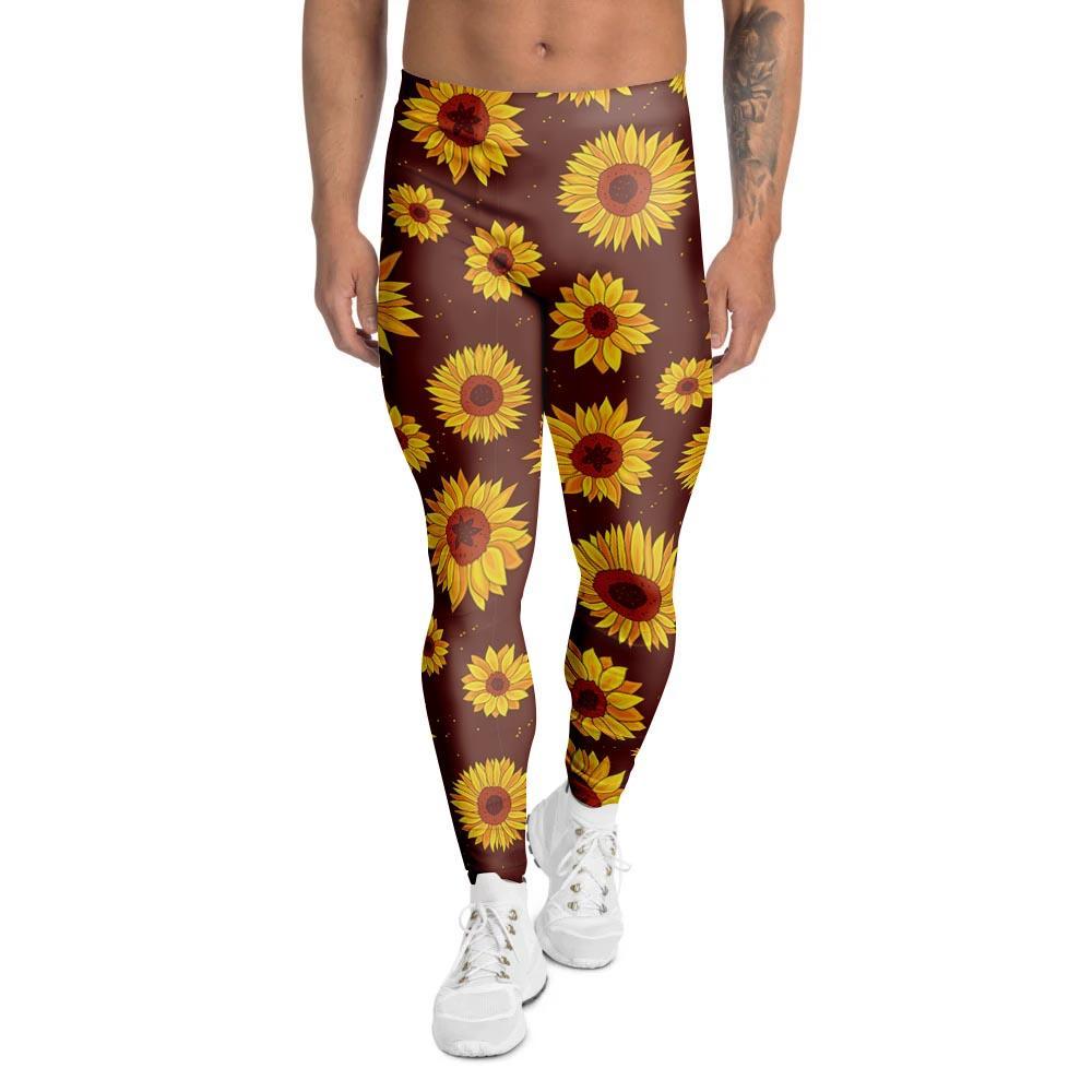 Brown Sunflower Men's Leggings-grizzshop