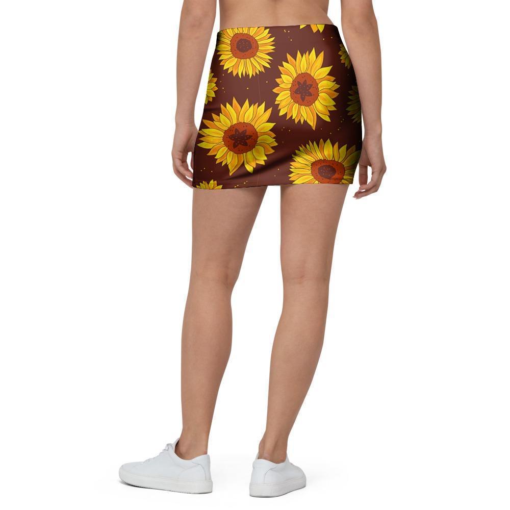 Brown Sunflower Mini Skirt-grizzshop