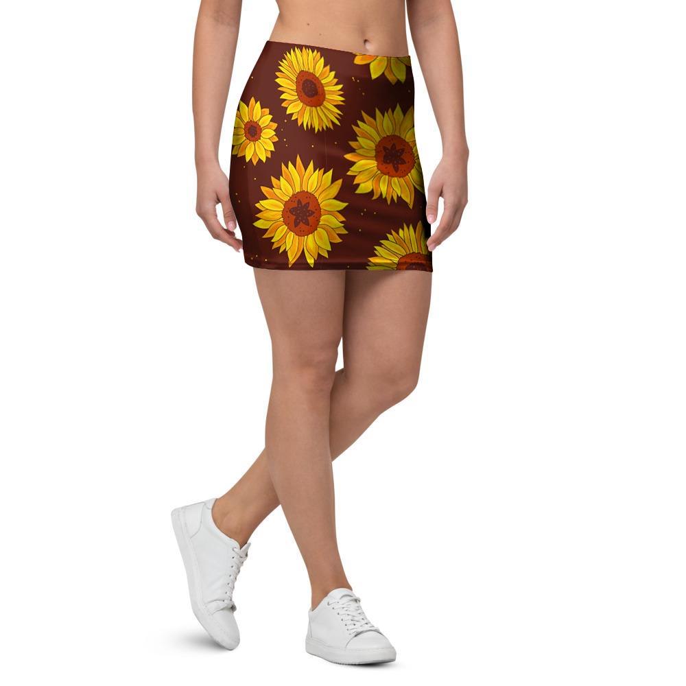 Brown Sunflower Mini Skirt-grizzshop