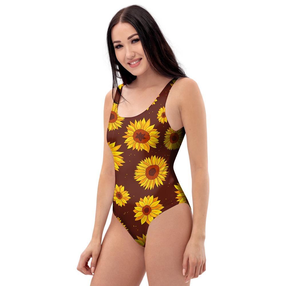 Brown Sunflower One Piece Swimsuite-grizzshop