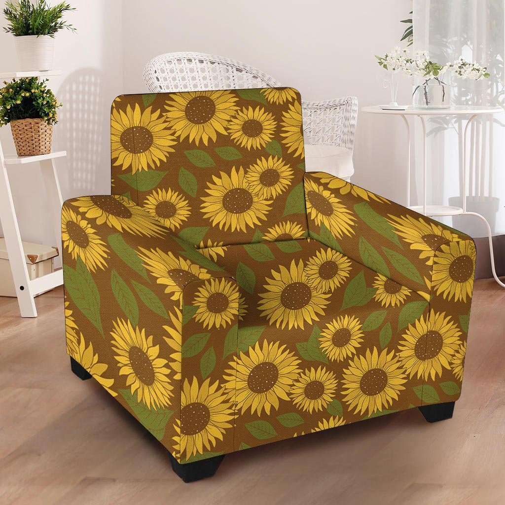 Brown Sunflower Print Armchair Cover-grizzshop