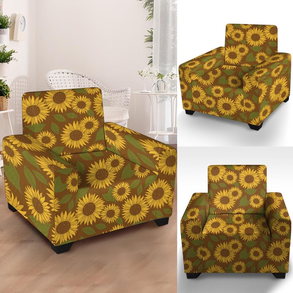 Brown Sunflower Print Armchair Cover-grizzshop