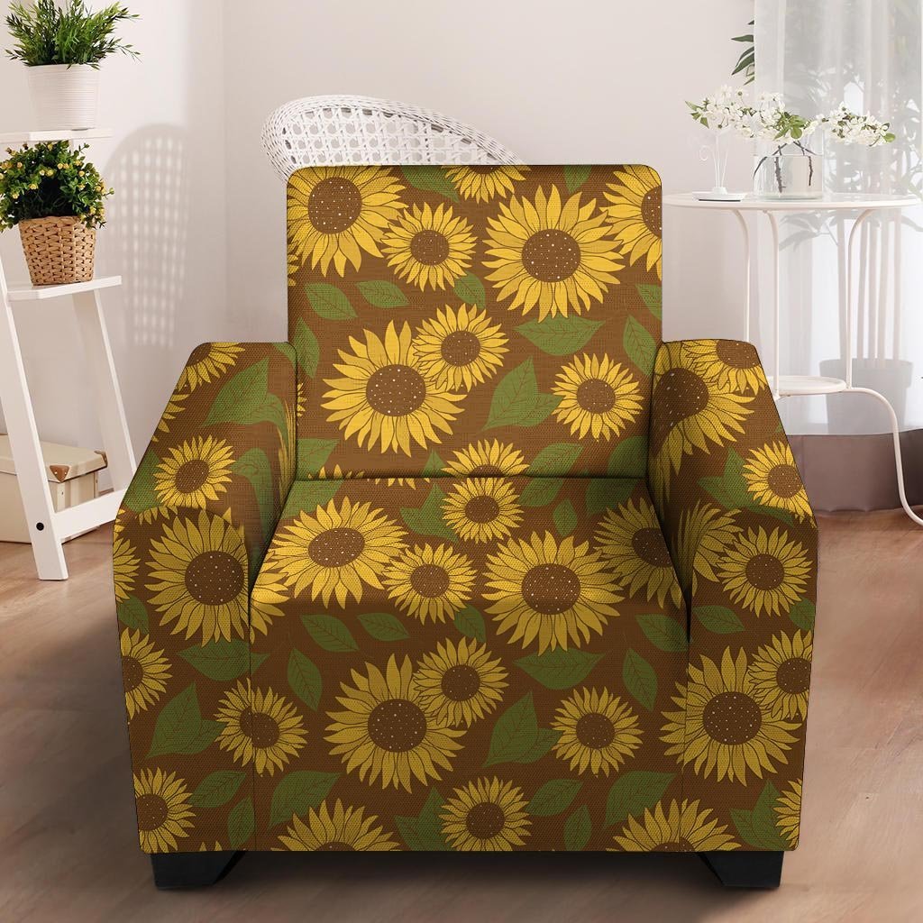 Brown Sunflower Print Armchair Cover-grizzshop