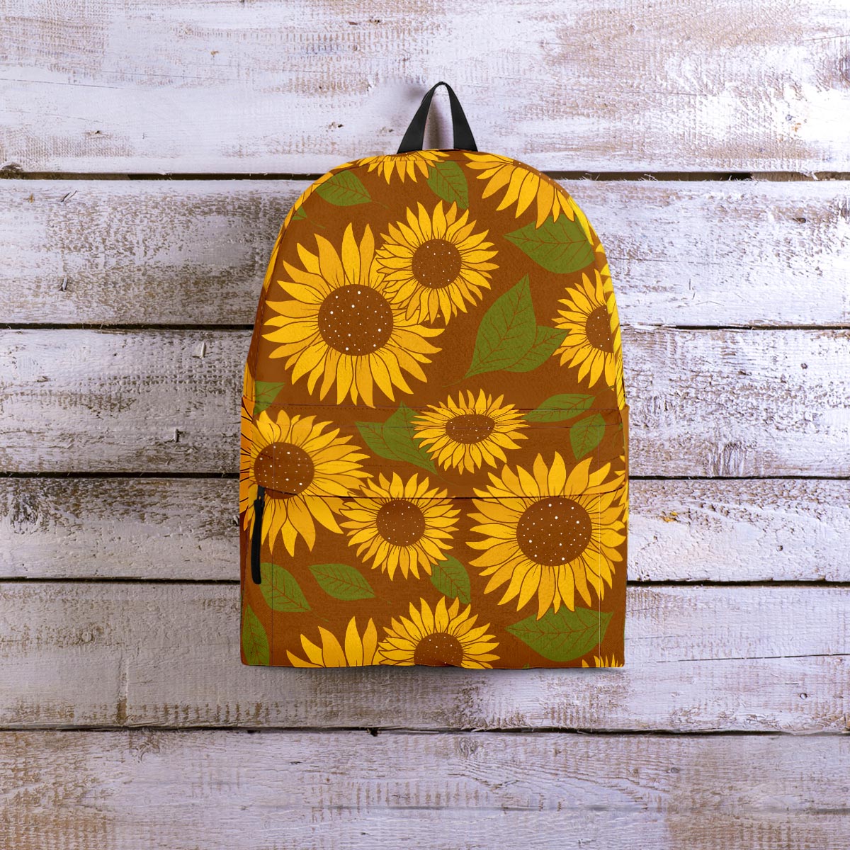 Brown Sunflower Print Backpack-grizzshop