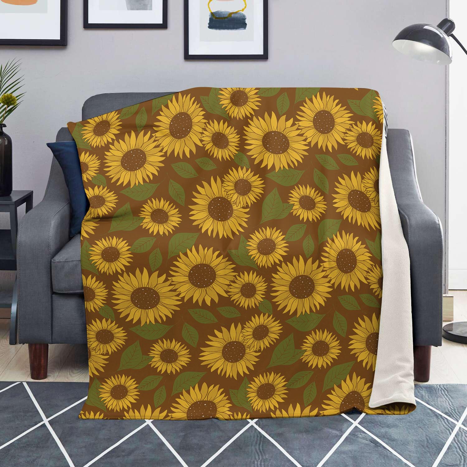 Brown Sunflower Print Blanket-grizzshop