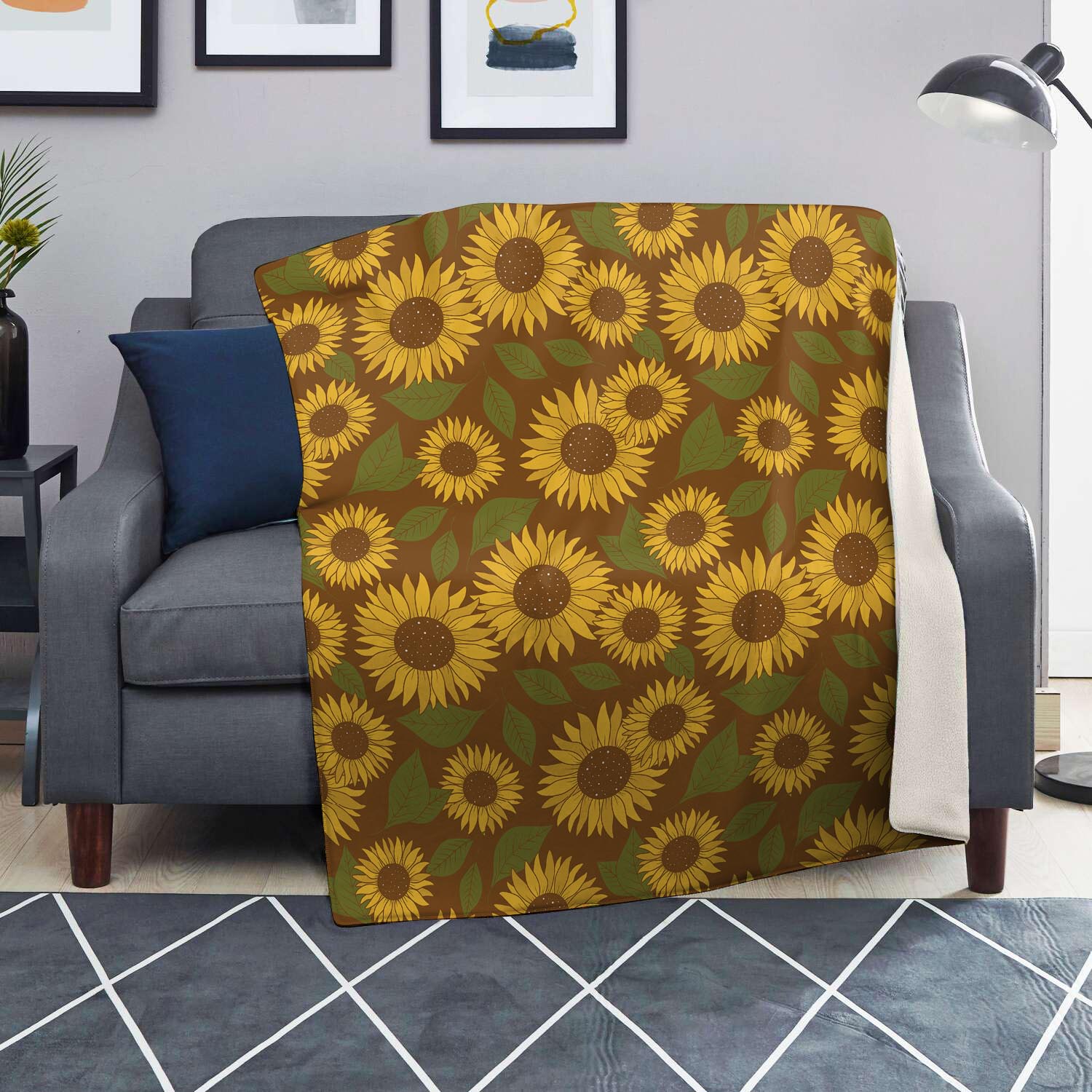 Brown Sunflower Print Blanket-grizzshop