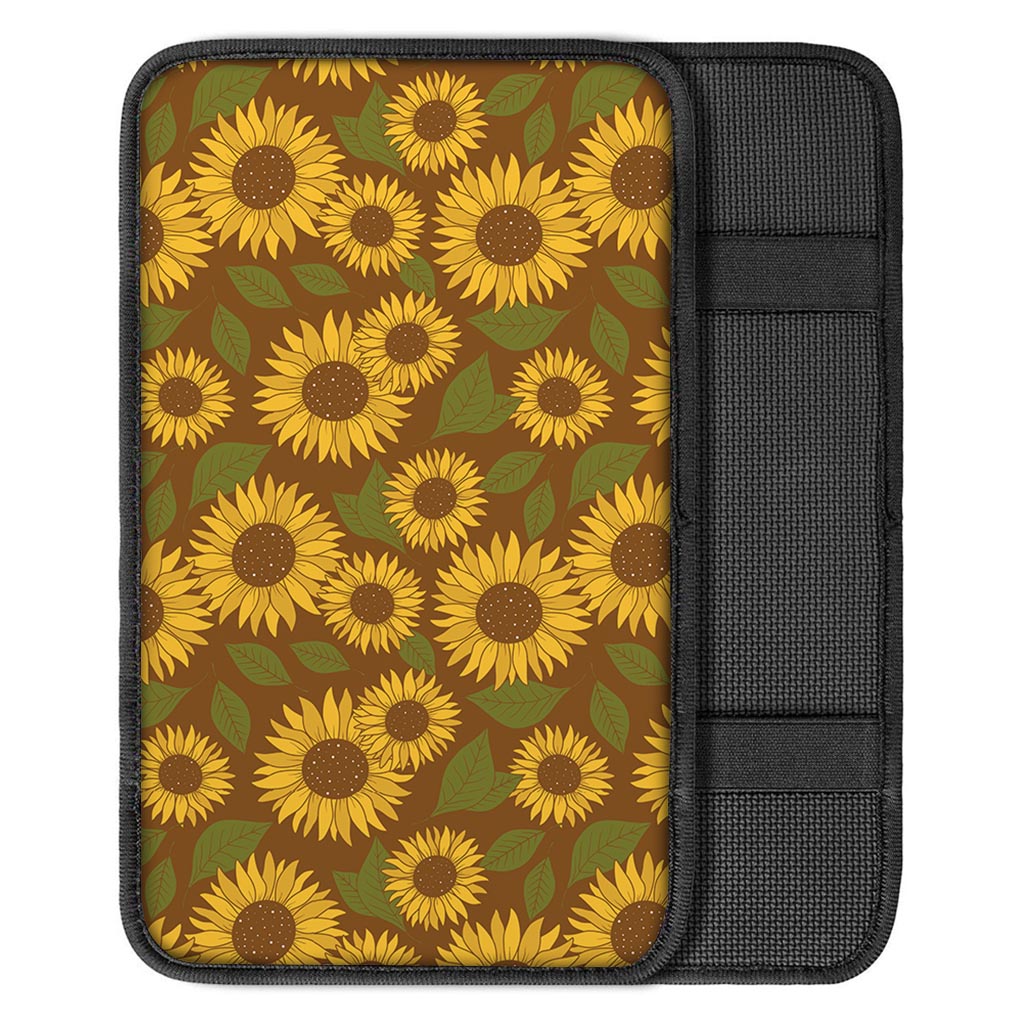 Brown Sunflower Print Car Console Cover-grizzshop